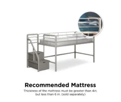 DHP Kaden Gray Junior Twin Loft Bed With Storage Steps -Living Room Furniture Store 810543776 1