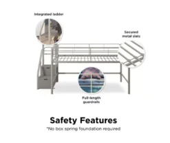 DHP Kaden Gray Junior Twin Loft Bed With Storage Steps -Living Room Furniture Store 810543776 4