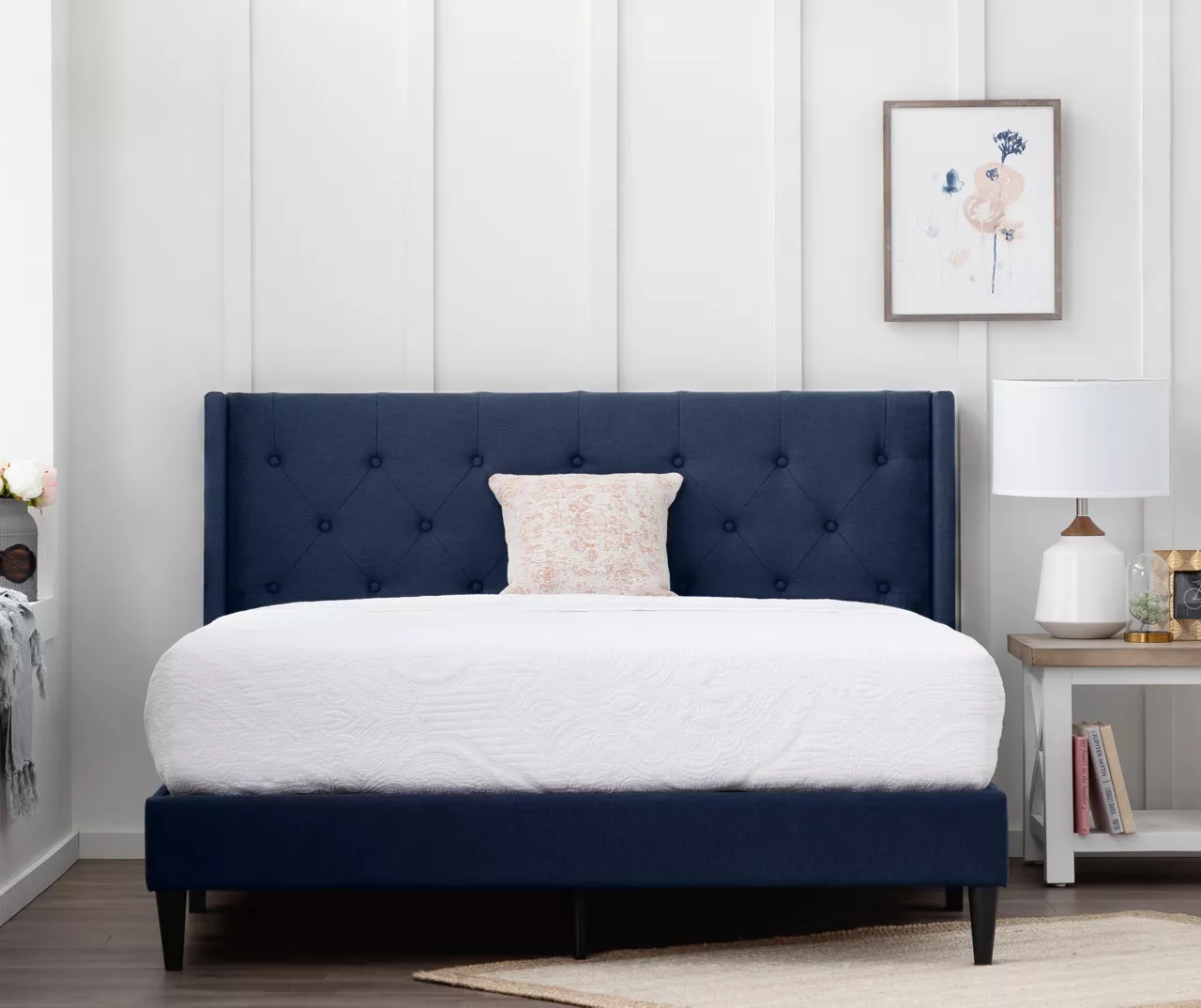 Isabelle Navy Upholstered Twin Wingback Bed 3 Isabelle Navy Upholstered Twin Wingback Bed