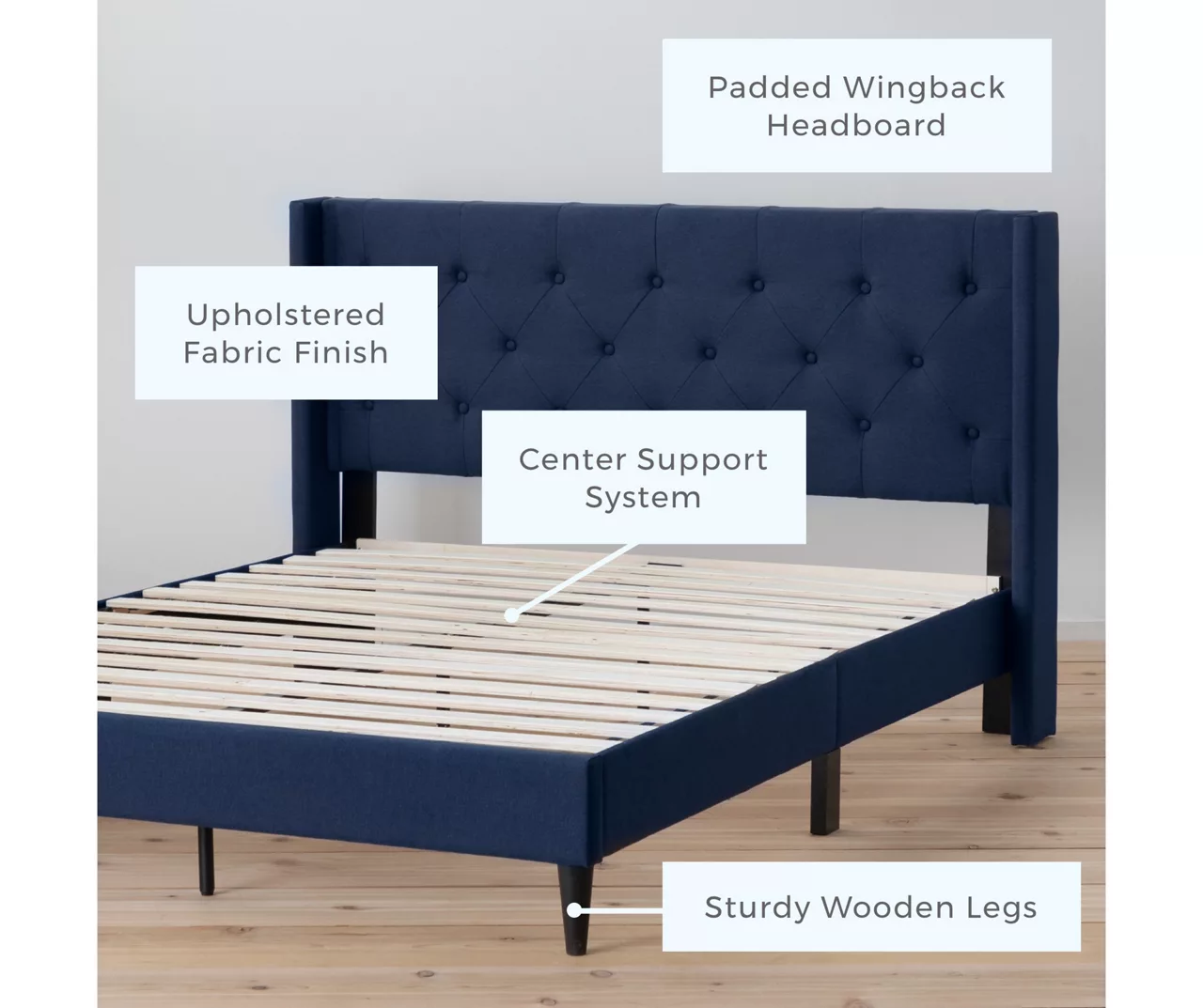 Isabelle Navy Upholstered Twin Wingback Bed 4 Isabelle Navy Upholstered Twin Wingback Bed - Image 2