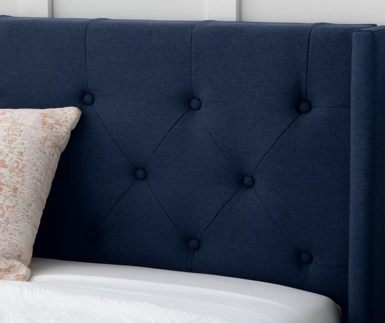 Isabelle Navy Upholstered Twin Wingback Bed 6 Isabelle Navy Upholstered Twin Wingback Bed - Image 4