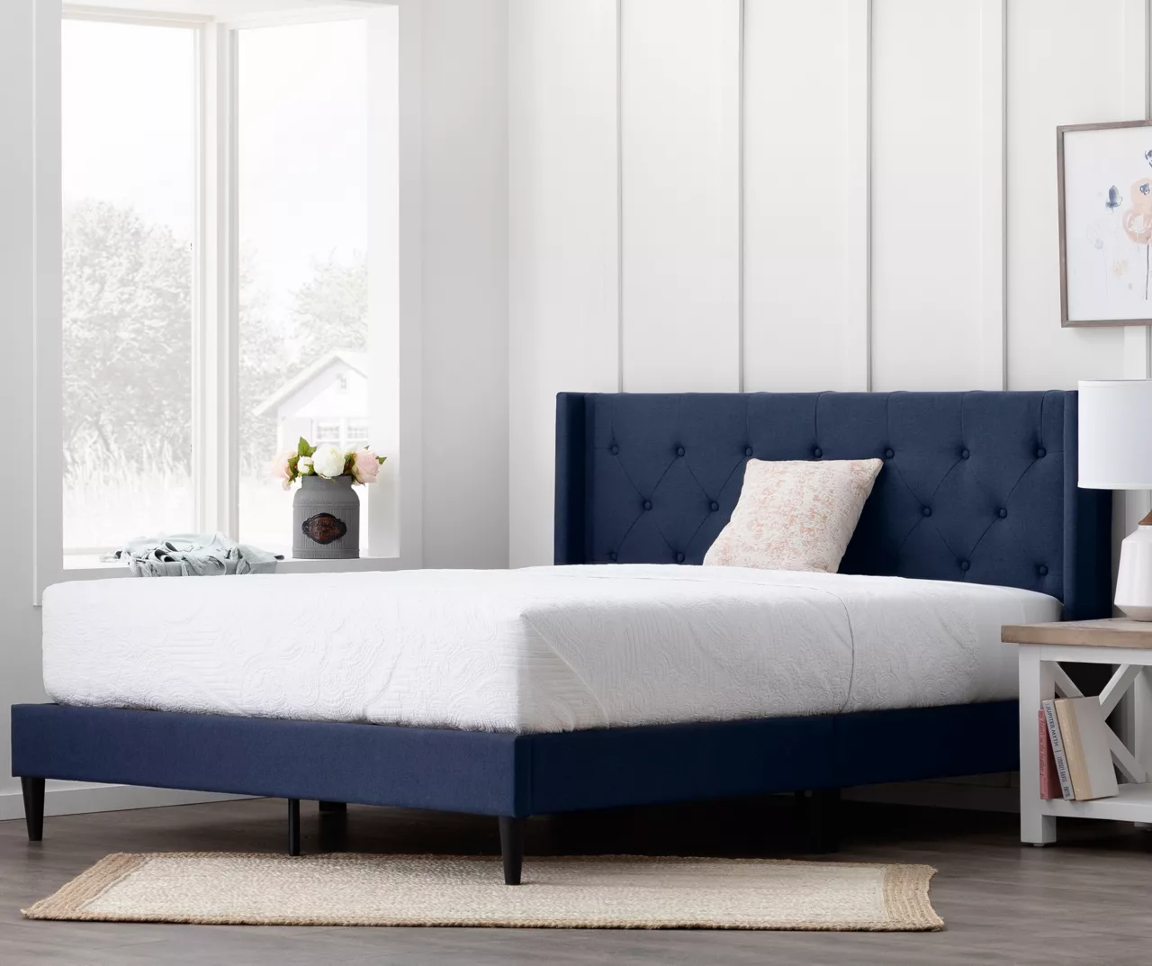 Isabelle Navy Upholstered Twin Wingback Bed 7 Isabelle Navy Upholstered Twin Wingback Bed - Image 5