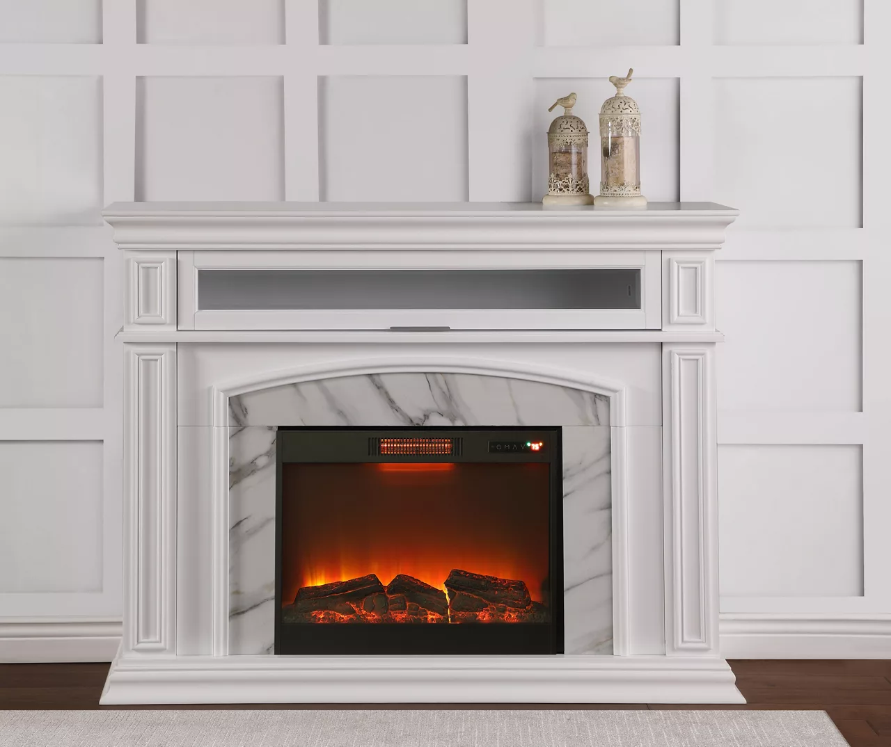 62" Grand White Faux Marble Electric Fireplace 5 62" Grand White Faux Marble Electric Fireplace - Image 3