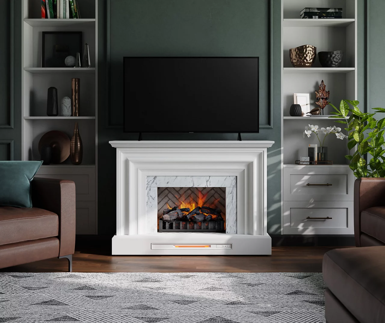 53.5" White Marble Petite Grand Electric Fireplace 5 53.5" White Marble Petite Grand Electric Fireplace - Image 3