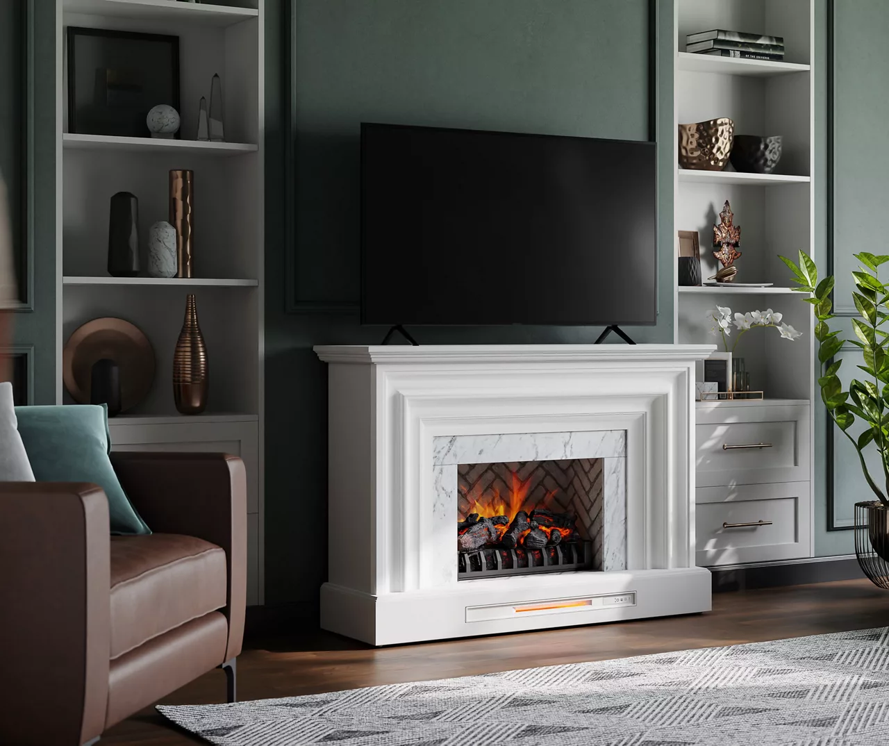 53.5" White Marble Petite Grand Electric Fireplace 6 53.5" White Marble Petite Grand Electric Fireplace - Image 4