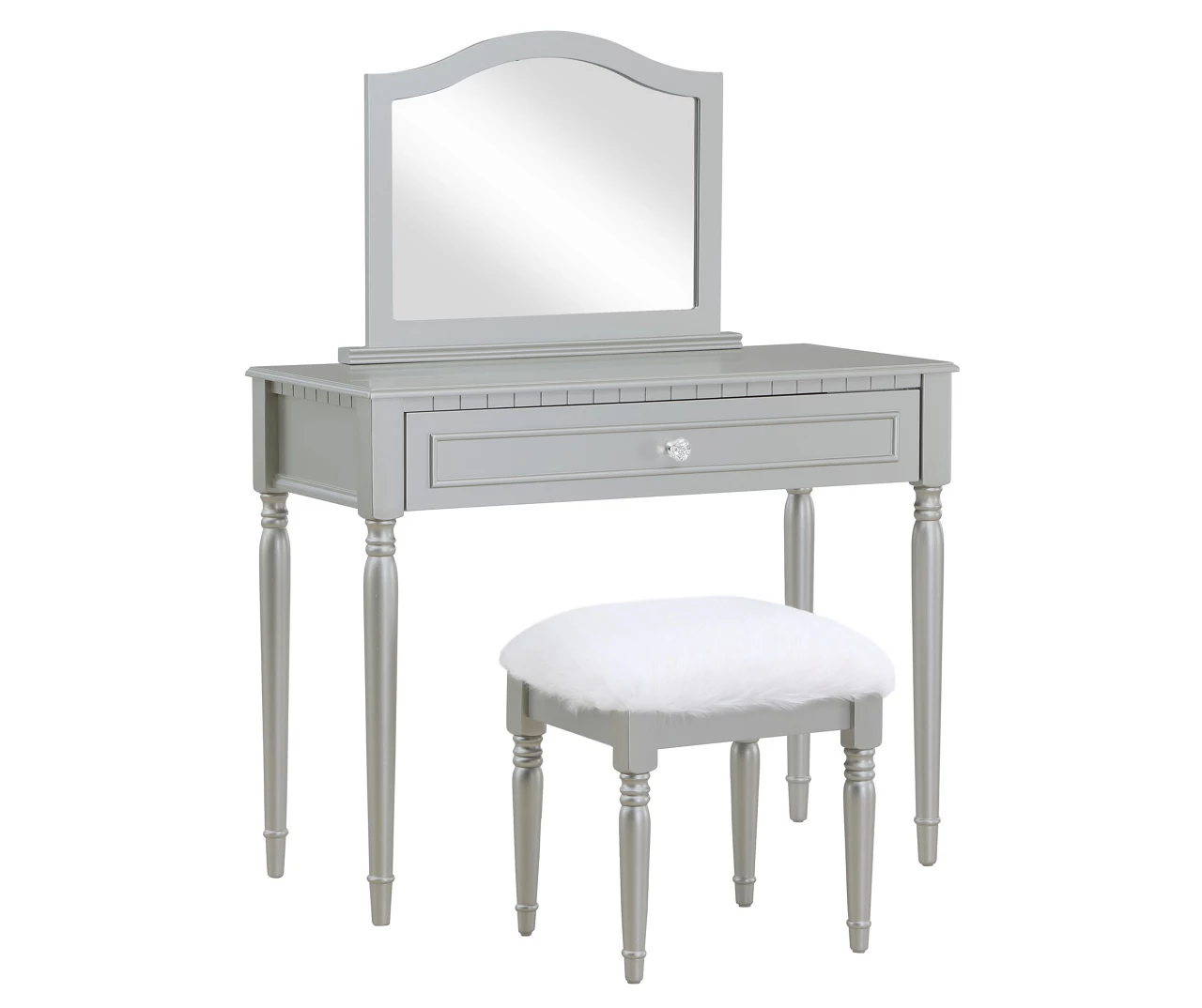 Vanity Table Set With Mirror & Faux Fur Stool 3 Vanity Table Set With Mirror & Faux Fur Stool