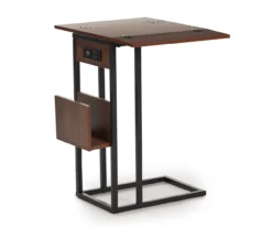 Walnut Drop-Leaf C Side Table With USB Charging -Living Room Furniture Store 810587517 2