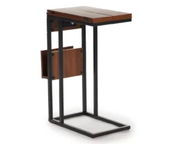 Walnut Drop-Leaf C Side Table With USB Charging