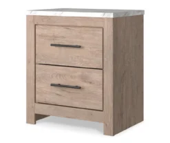 Senniberg Oak & Faux Calcutta 2-Drawer Nightstand -Living Room Furniture Store 810589298 2