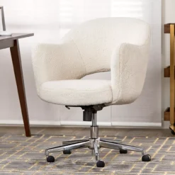 Valetta Cream Faux Fur Office Chair -Living Room Furniture Store 810590414 21