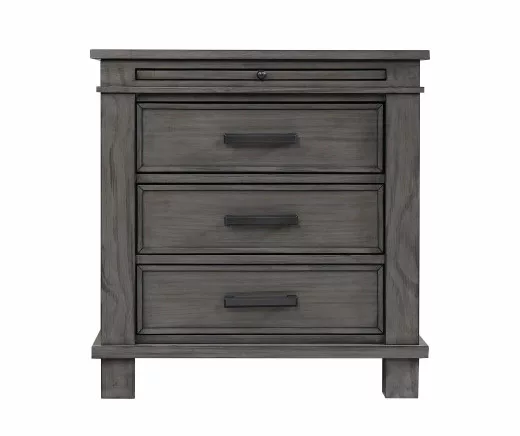Topeka Warm Gray 3-Drawer Nightstand With USB Charging 3 Topeka Warm Gray 3-Drawer Nightstand With USB Charging