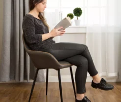 Mid-Century Modern Gray Faux Leather Dining Chairs, 2-Pack -Living Room Furniture Store 810598715 A0 3