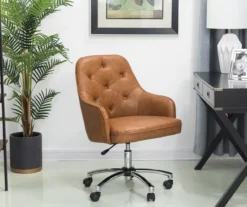 Caramel Brown Faux Leather Tufted Adjustable Office Chair -Living Room Furniture Store 810598931 A0 3