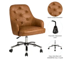 Caramel Brown Faux Leather Tufted Adjustable Office Chair -Living Room Furniture Store 810598931 A0 6