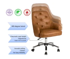 Caramel Brown Faux Leather Tufted Adjustable Office Chair -Living Room Furniture Store 810598931 A0 7