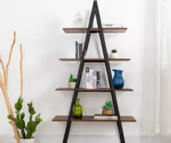Walnut Modern A-Frame 4-Shelf Bookcase -Living Room Furniture Store 810598942 A0 3