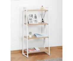 Blonde Wood Look & White 4-Tier Folding Bookcase -Living Room Furniture Store 810606565 A0 2