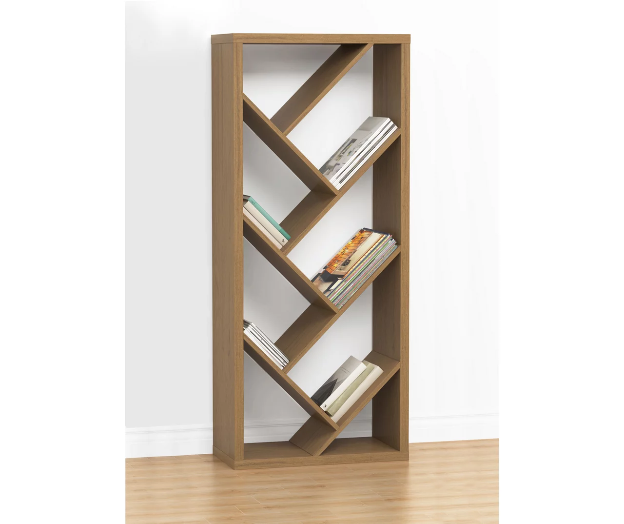 Brown Woodgrain Diagonal Shelf Bookcase 4 Brown Woodgrain Diagonal Shelf Bookcase - Image 2