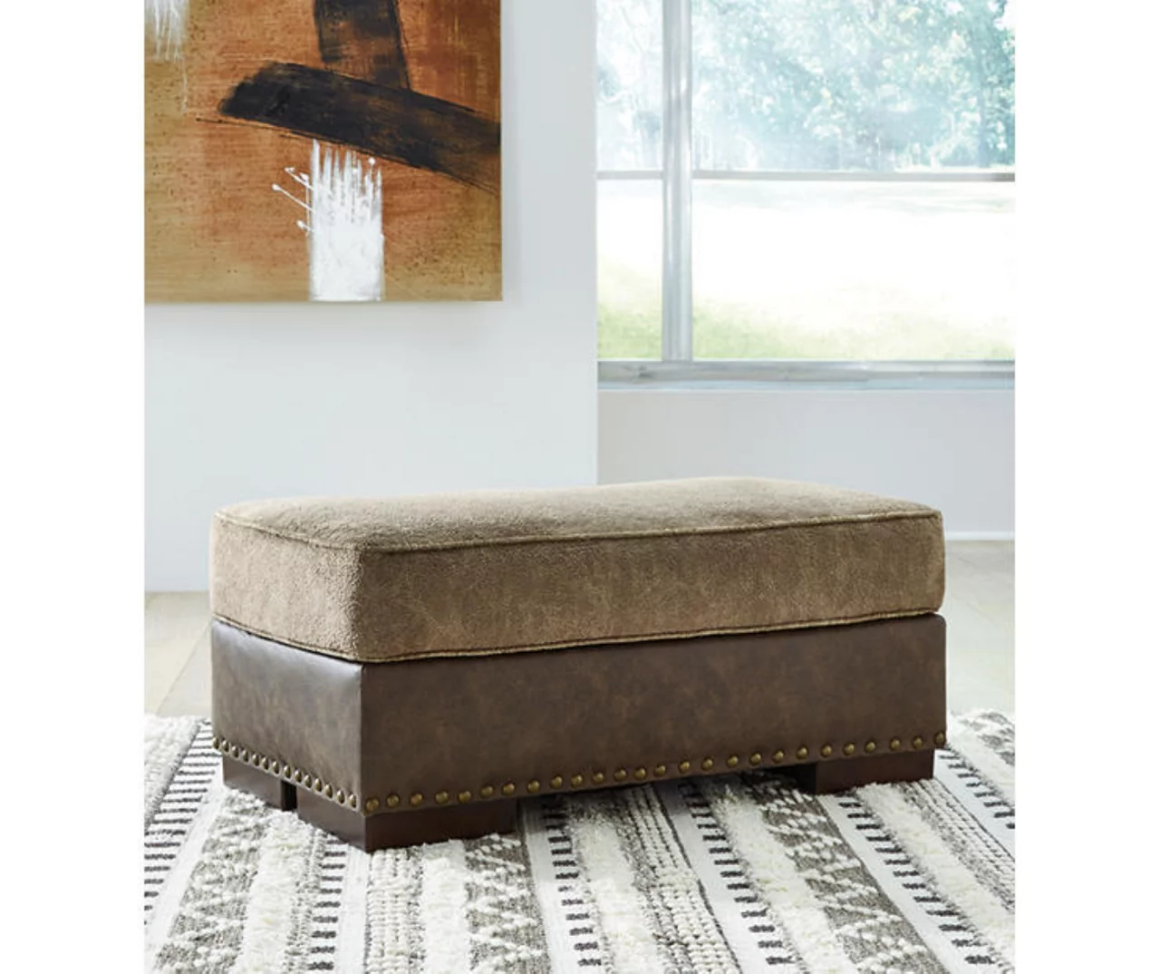Alesbury Brown Faux Leather Ottoman 4 Alesbury Brown Faux Leather Ottoman - Image 2