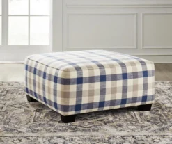 Meggett Blue & Beige Plaid Oversize Accent Ottoman -Living Room Furniture Store 810612370 3