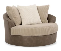 Keskin Brown Faux Leather Oversize Swivel Accent Chair -Living Room Furniture Store 810612413 1