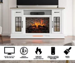 60" White 2-Door Electric Fireplace Console -Living Room Furniture Store 810618088 M7