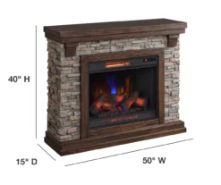 50" Madison Pine & Faux Stone Electric Fireplace -Living Room Furniture Store 810620258 A6