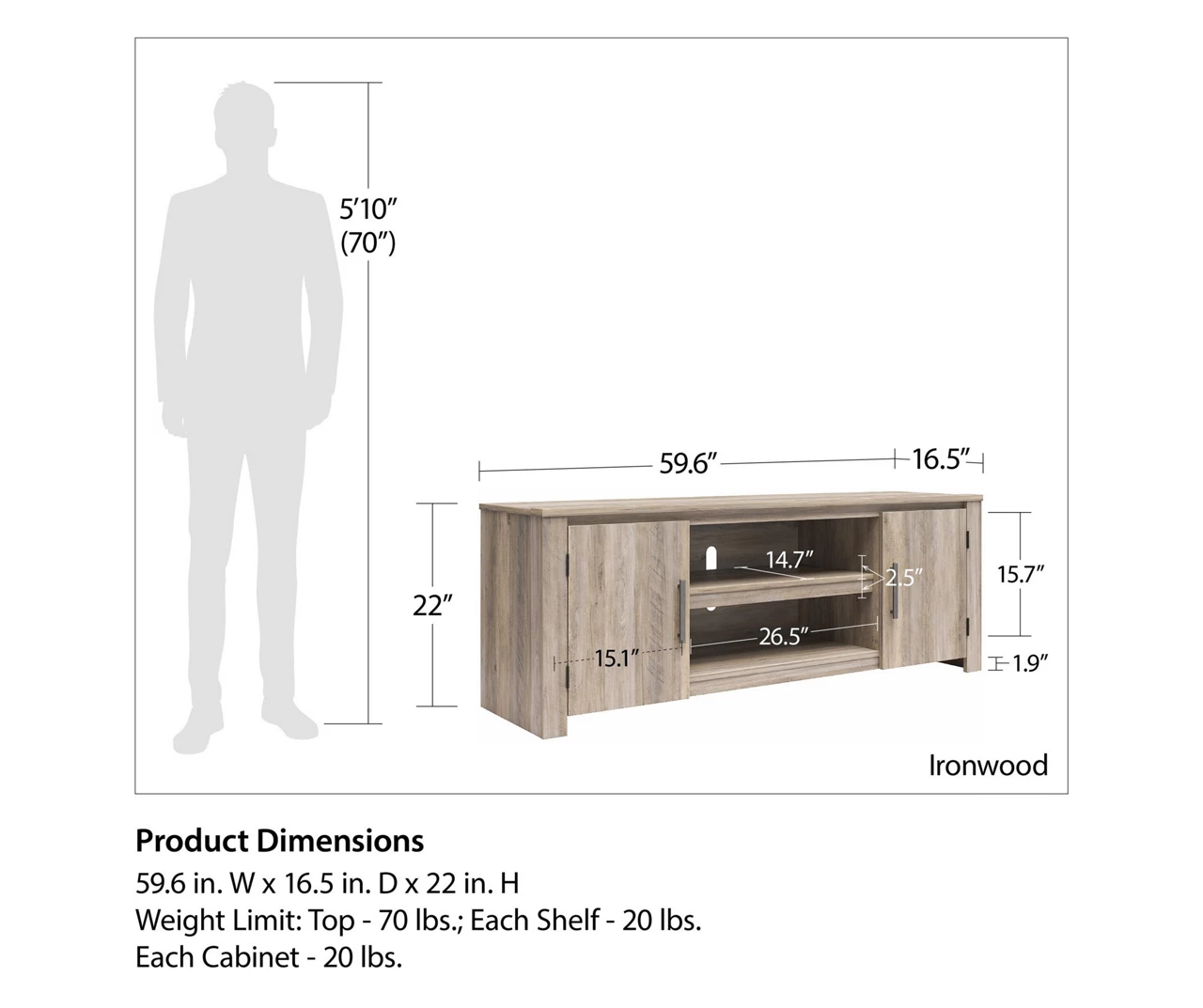 60" Aldridge Gray Oak TV Stand 8 60" Aldridge Gray Oak TV Stand - Image 6