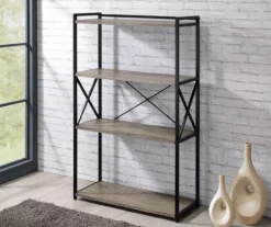 Corday Gray Wood 4-Shelf Open Bookcase -Living Room Furniture Store 810680821 B0 2