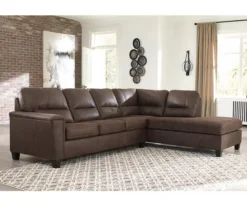 Signature Design By Ashley Navi Chestnut Faux Leather Sleeper Sectional With Right-Facing Chaise -Living Room Furniture Store combo760017 2