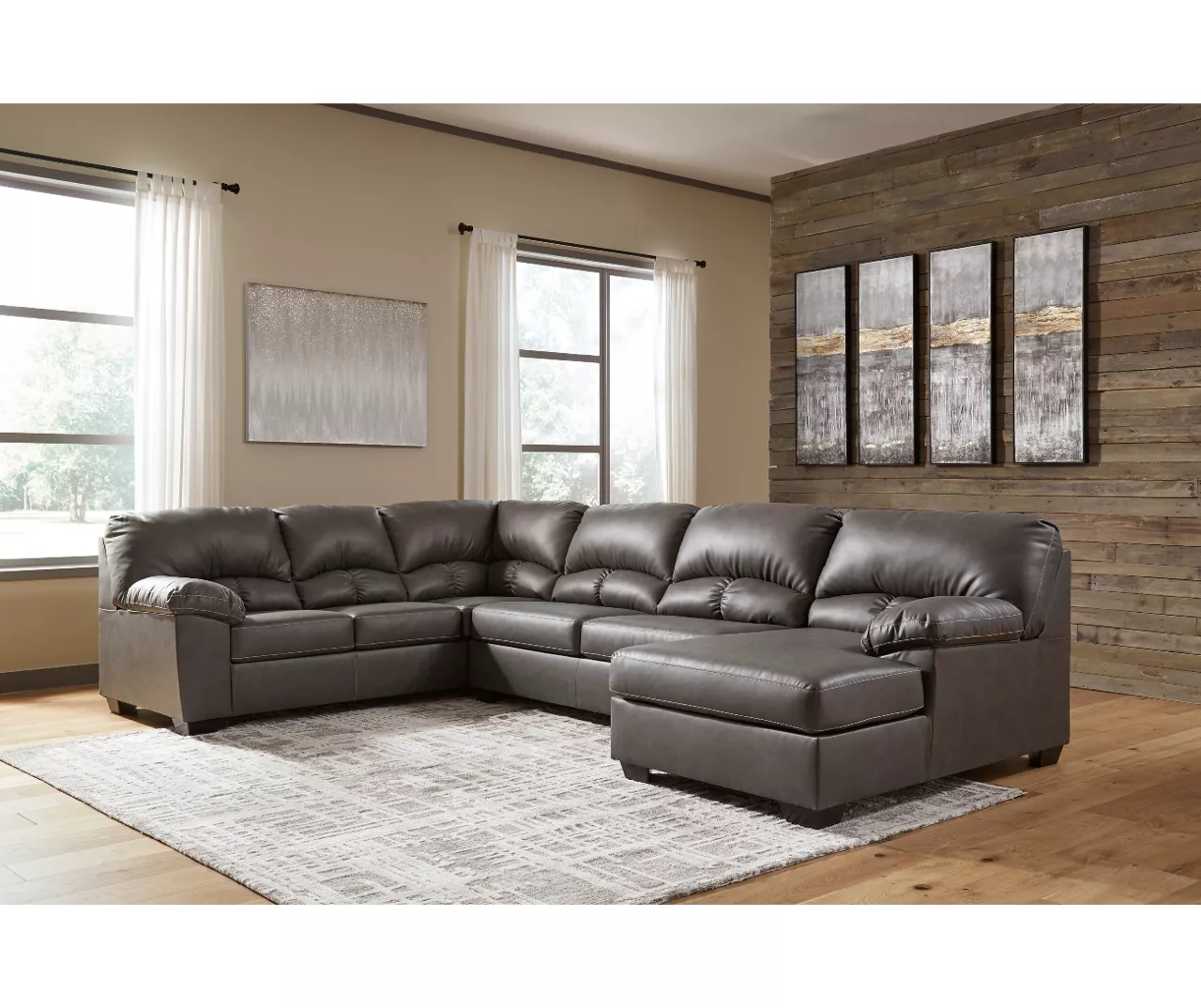 Signature Design By Ashley Aberton Gray Faux Leather 3-Piece Sectional With Right-Facing Chaise 4 Signature Design By Ashley Aberton Gray Faux Leather 3-Piece Sectional With Right-Facing Chaise - Image 2